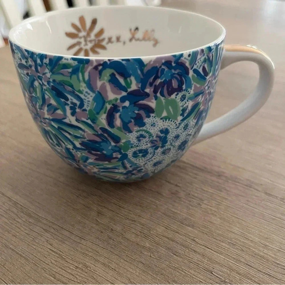 Lilly Pulitzer Coffee Ceramic Mug Lion Around Blue /Green Floral Gold Trim 12 oz - Picture 7 of 8
